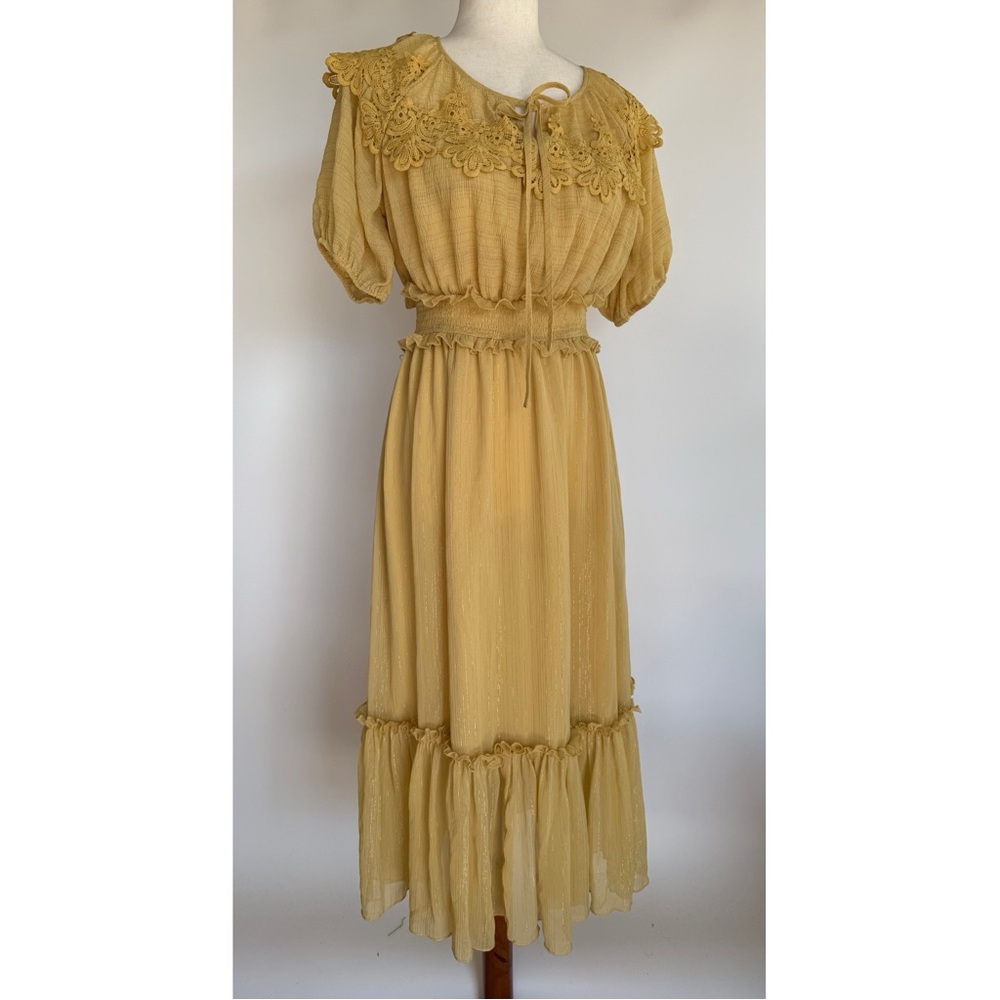 Anthropologie Moon River Cottagecore Dress Lace Midi Ruffle Milk Maid Peasant S - Picture 12 of 16